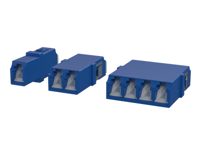 Adaptadores de fibra óptica LC con obturador, Simplex, dúplex y cuádruple, azul