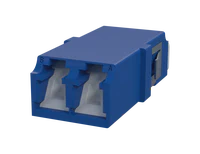 Adaptador de fibra óptica LC dúplex con obturador, azul - Vista frontal