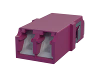 Adaptador de fibra óptica LC dúplex con obturador, Erika Violet - Vista frontal