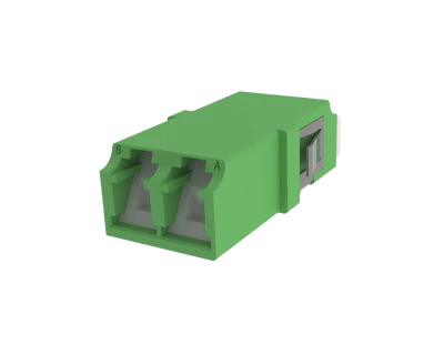 Adaptador de Fibra Óptica Duplex LC com Obturador, Verde - Vista Frontal