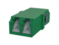 Adaptador de fibra óptica LC dúplex con obturador, verde - Vista frontal