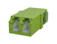 Adaptador de fibra óptica LC dúplex con obturador, verde lima (vista frontal)