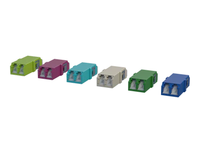 Adaptadores de fibra óptica LC dúplex con obturador, varios colores