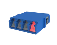 Adaptador de fibra óptica LC Quadplex con obturador, azul - Demostración VFL