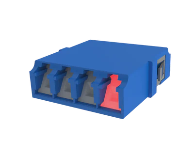 Adaptador de fibra óptica LC Quadplex con obturador, azul - Demostración VFL