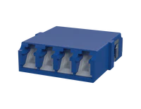 Adaptador de fibra óptica LC cuádruple con obturador, azul (vista frontal)