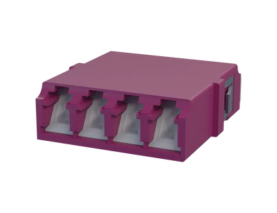 Adaptador de fibra óptica LC cuádruple con obturador, Erika Violet - Vista frontal