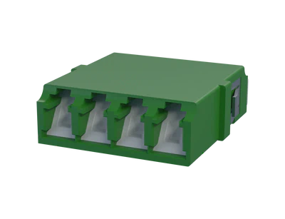 Adaptador de fibra óptica LC cuádruple con obturador, verde - Vista frontal