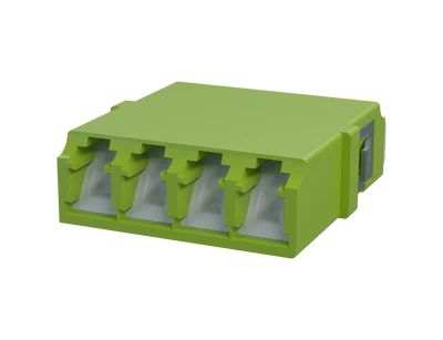 Adaptador de fibra óptica LC cuádruple con obturador, verde lima - Vista frontal