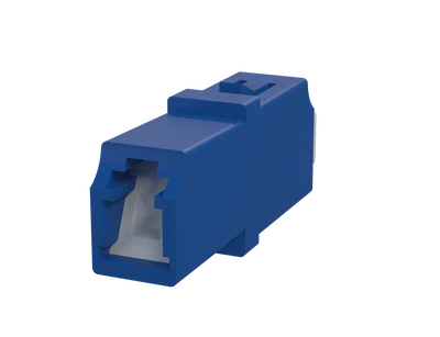 Adaptador de fibra óptica LC Simplex con obturador, azul - Vista frontal