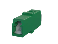 Adaptador de fibra óptica LC Simplex con obturador, verde - Vista frontal