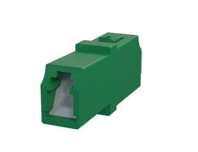 Adaptador de fibra óptica LC Simplex con obturador, verde - Vista frontal