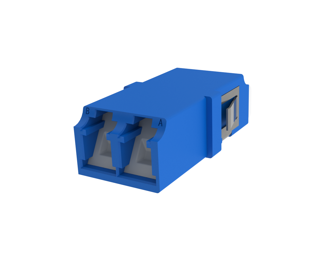 Geschlossener LC-Glasfaseradapter – Vorderansicht