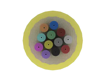 Câble TightBEND™ 12 fibres intérieur/extérieur OFNR à tampon serré, coupe transversale