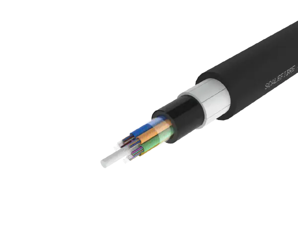 
Cable de fibra óptica para exteriores con tubo holgado y armadura no
metálica, revestimiento de PE/PA/PE, 72, 96 y 144 fibras