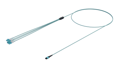 8-fibers MPO til LC Fanout, OM4 Aqua